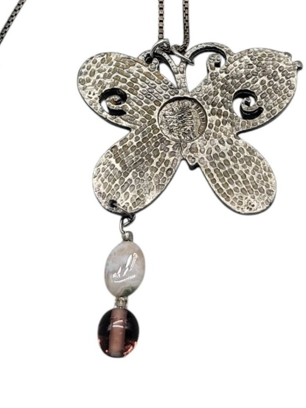 Sterling Silver Butterfly Pendant Necklace Enamel Inlaid 15" 925 Choker Chain - Picture 10 of 16
